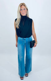 Mini Patch Pocket Wide Leg Jean (med denim)