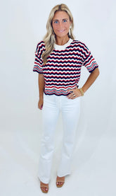 Easy Wave Knit Top (red/navy)