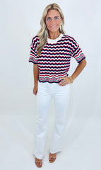 Easy Wave Knit Top (red/navy)