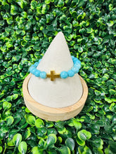 Gold Cross Bead Bracelet (turquoise)