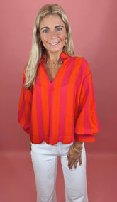 Statement Stripe Scallop Top (fuchsia)