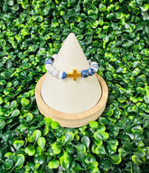 Gold Cross Bead Bracelet (blue/white)
