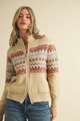 Fair Isle Zip Up Sweater