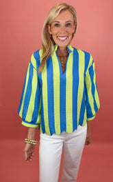 Statement Stripe Scallop Top (lime)