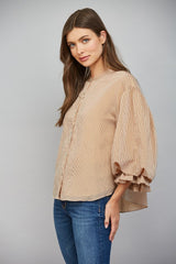 Pinstripe Perfection Blouse (camel)