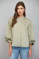 Pinstripe Perfection Blouse (olive green)