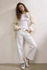 White Canvas Barrel Pant