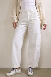 White Canvas Barrel Pant