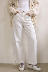 White Canvas Barrel Pant