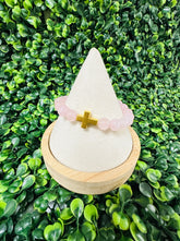 Gold Cross Bead Bracelet (rose quartz)