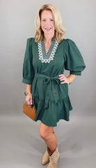 Flirt & Flounce Dress (hunter green)
