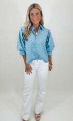 Chambray Charm Polka Dot Top