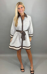 Pinstripe Parlor Dress (mocha mousse)