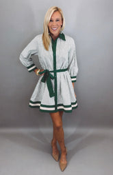 Pinstripe Parlor Dress (hunter green)