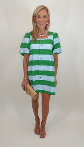 Cue the Compliments Stripe Dress (green)