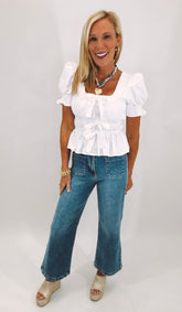 Patch Pocket Wide Leg Jean (med denim)