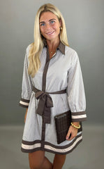 Pinstripe Parlor Dress (mocha mousse)