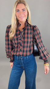 Tartan Ruffle Blouse (navy)