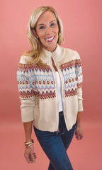Fair Isle Zip Up Sweater