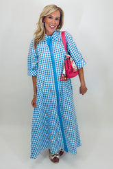 Checked & Collected Dress (lt blue)