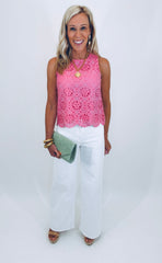 Eyelet Affair Top (hot pink)