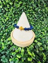 Gold Cross Bead Bracelet (lapis)