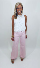Micro Patch Pocket Wide Leg Jean (pink)