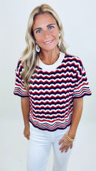 Easy Wave Knit Top (red/navy)