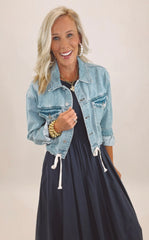 Tie Waist Denim Crop Jacket