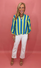 Statement Stripe Scallop Top (lime)