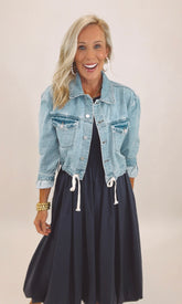 Tie Waist Denim Crop Jacket