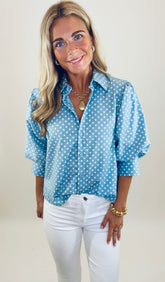 Chambray Charm Polka Dot Top