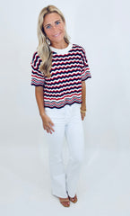 Easy Wave Knit Top (red/navy)