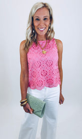 Eyelet Affair Top (hot pink)