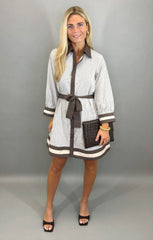 Pinstripe Parlor Dress (mocha mousse)