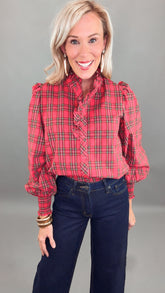 Tartan Ruffle Blouse (red)