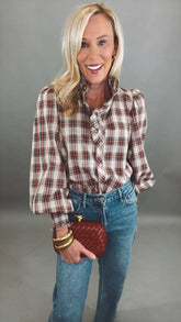 Tartan Ruffle Blouse (taupe)