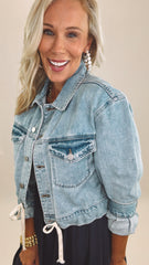 Tie Waist Denim Crop Jacket