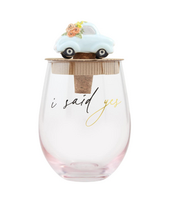 "I said Yes" Wine Glass + Stopper