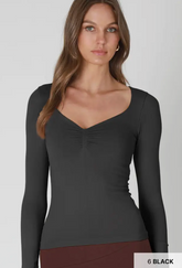 Shirred Line Long Sleeve Top