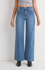 Mini Patch Pocket Wide Leg Jean (med denim)