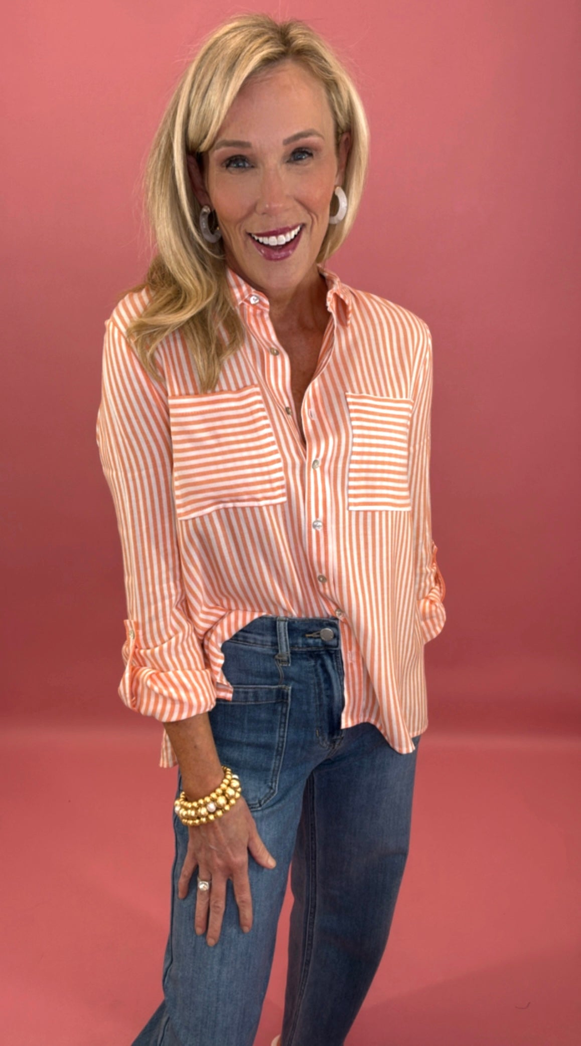 Sloane Stripe Button Down (orange)