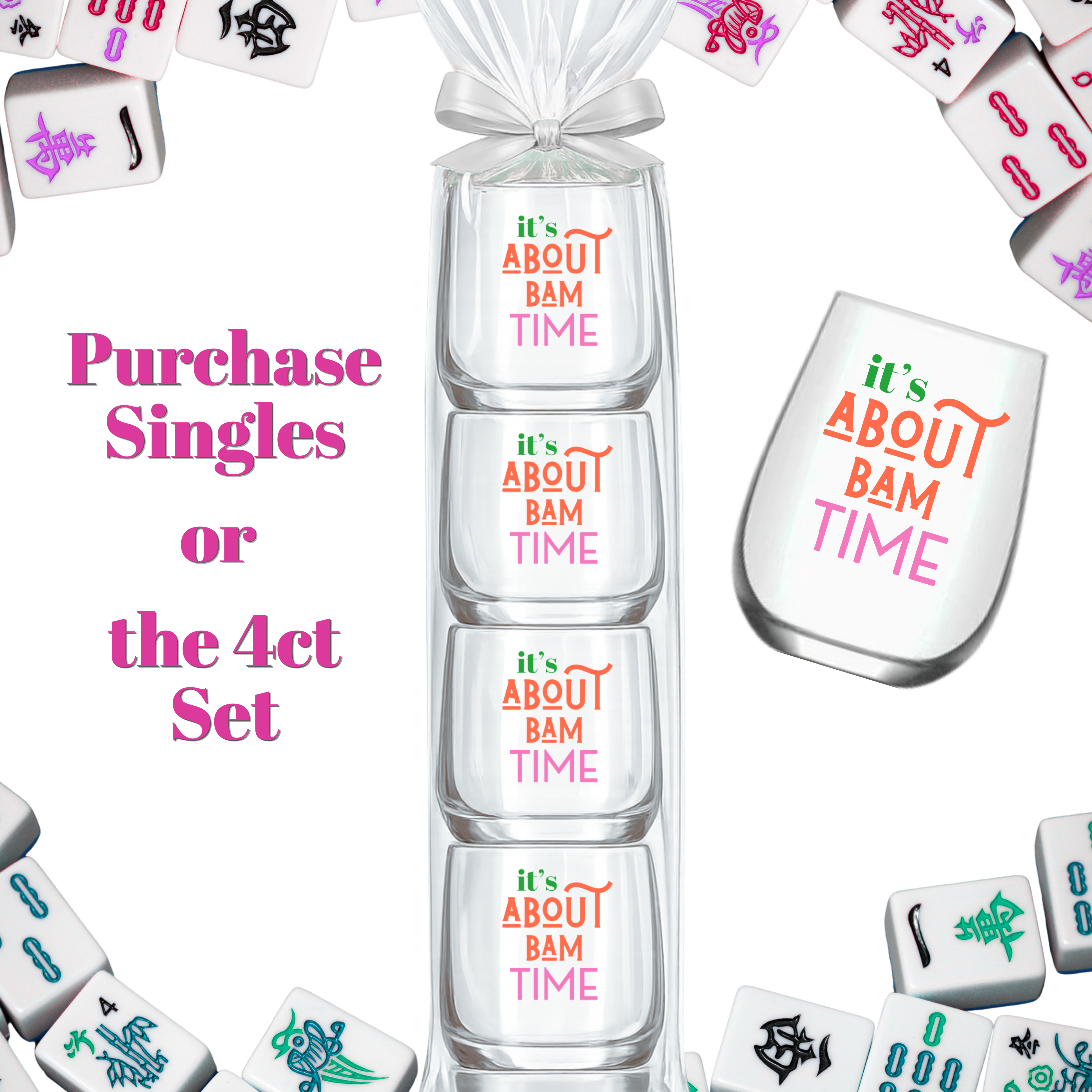 "It's About Bam Time" Wine Glass Set of 4