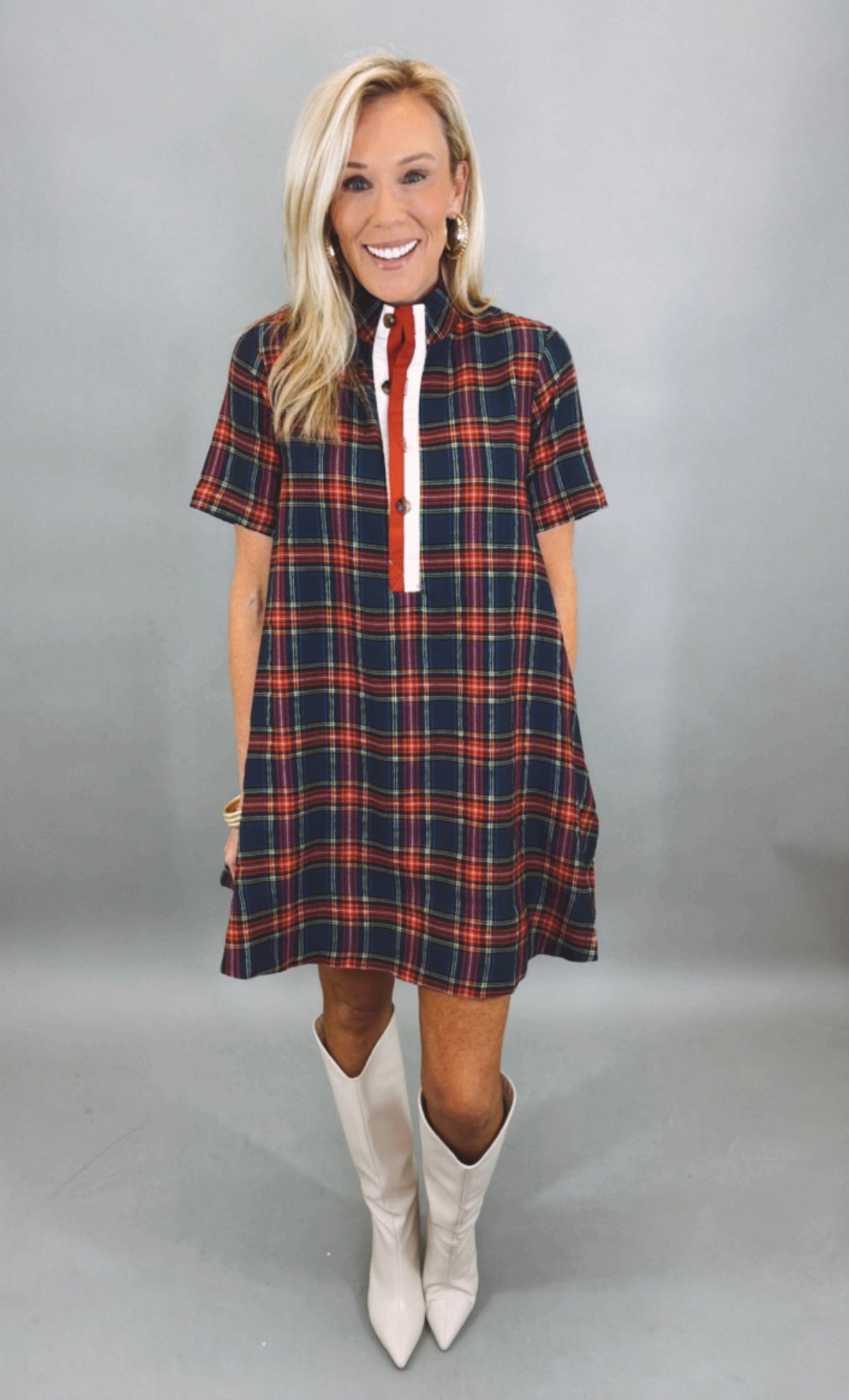 Plaid About You Dress (navy)