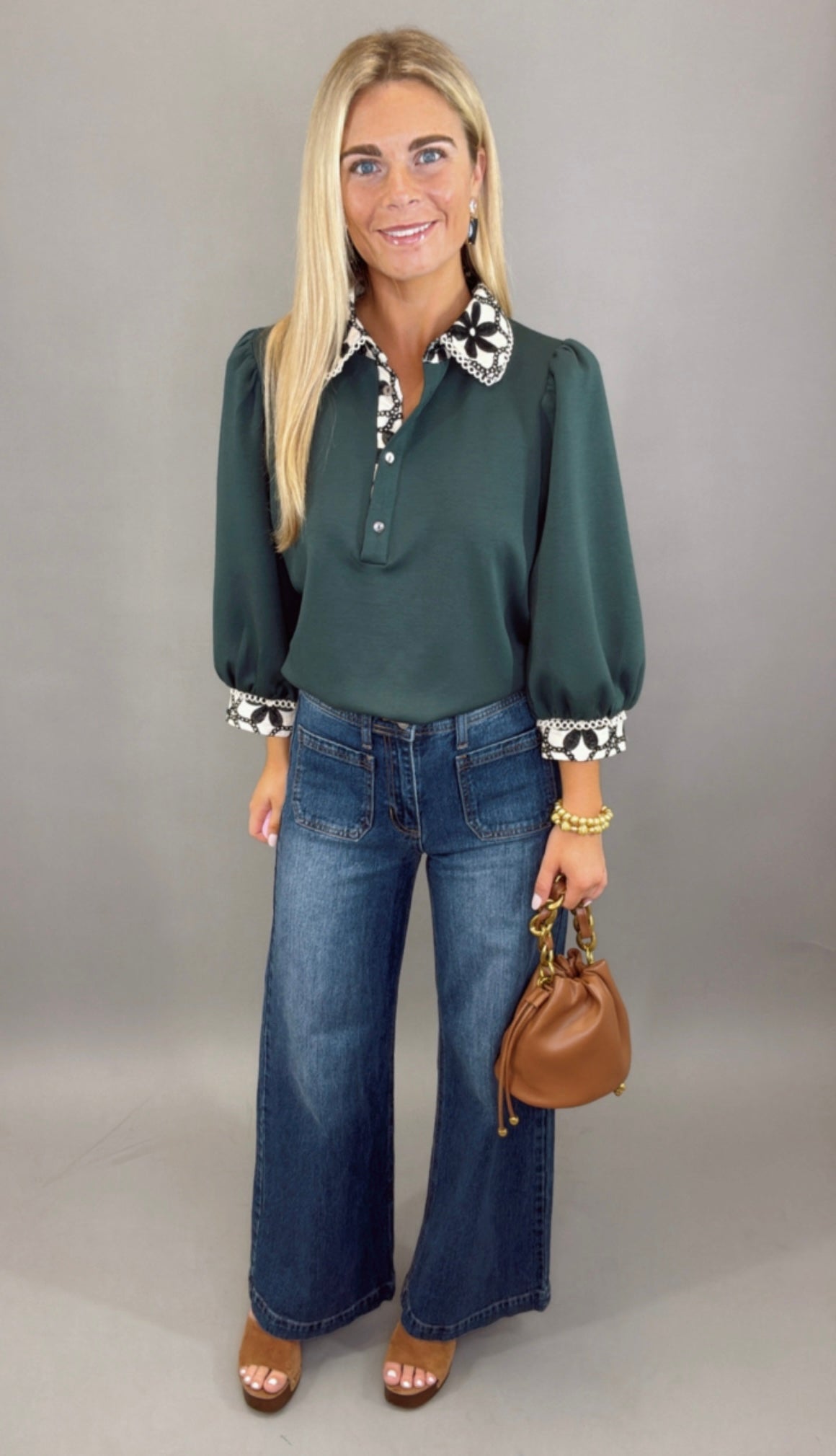 Collar Me Cute Top (dk green)