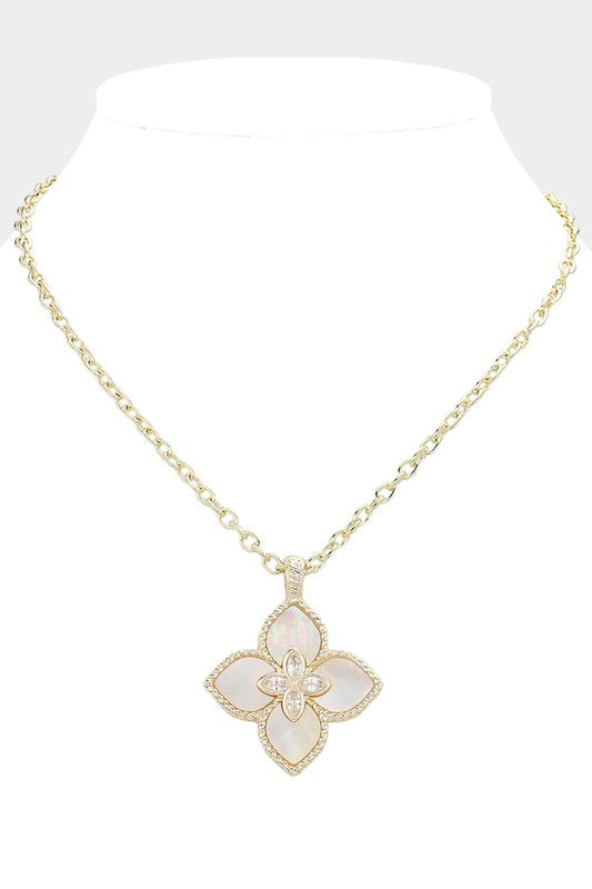 Large Pearl/Crystal Clover Necklace