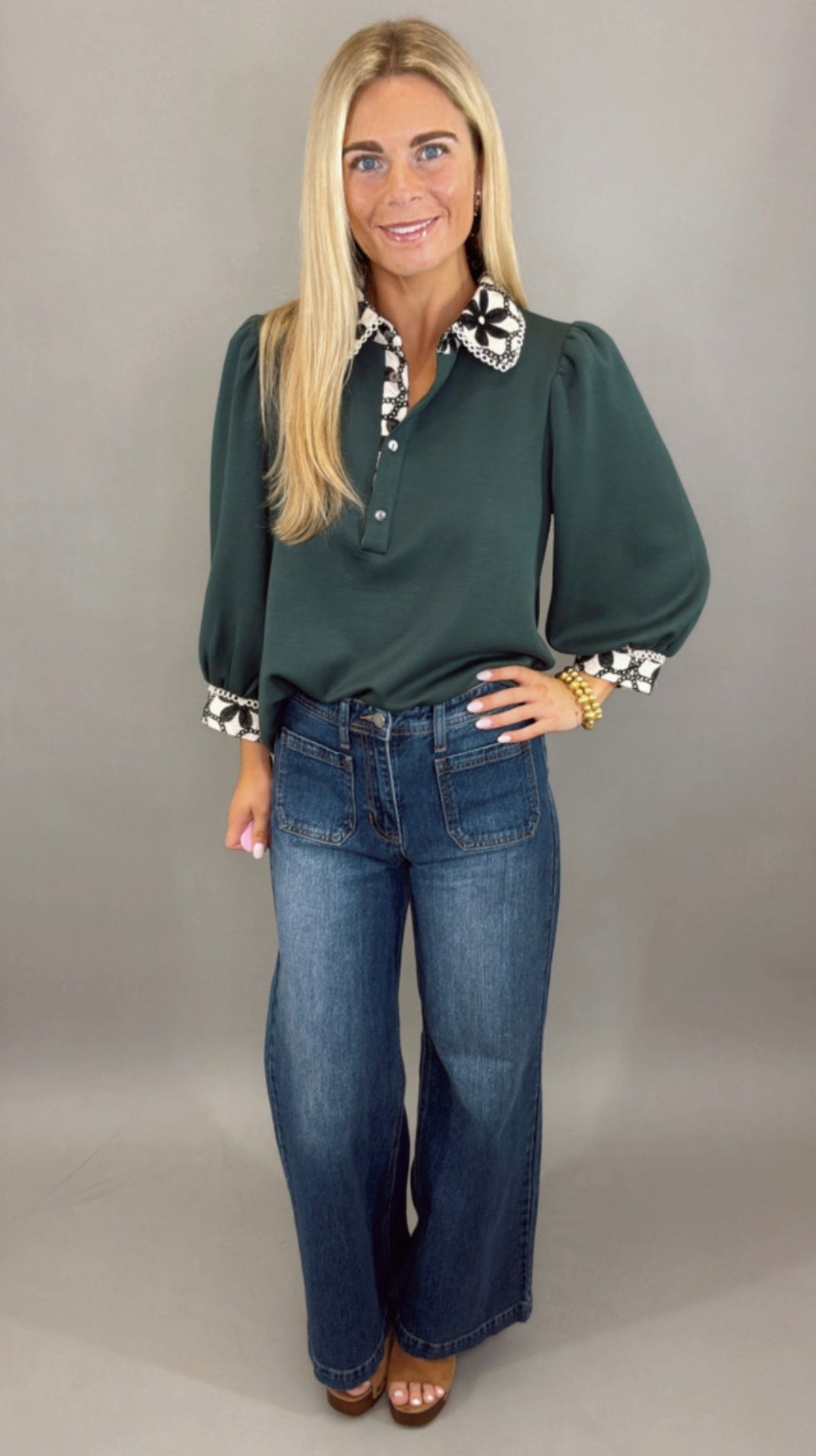 Collar Me Cute Top (dk green)