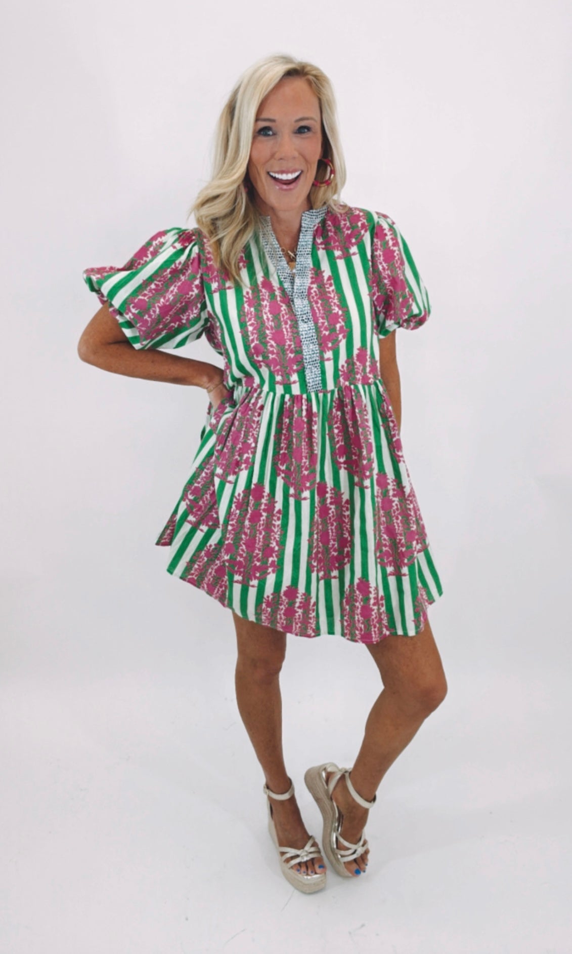 Garden Stripe Pop Dress (green)