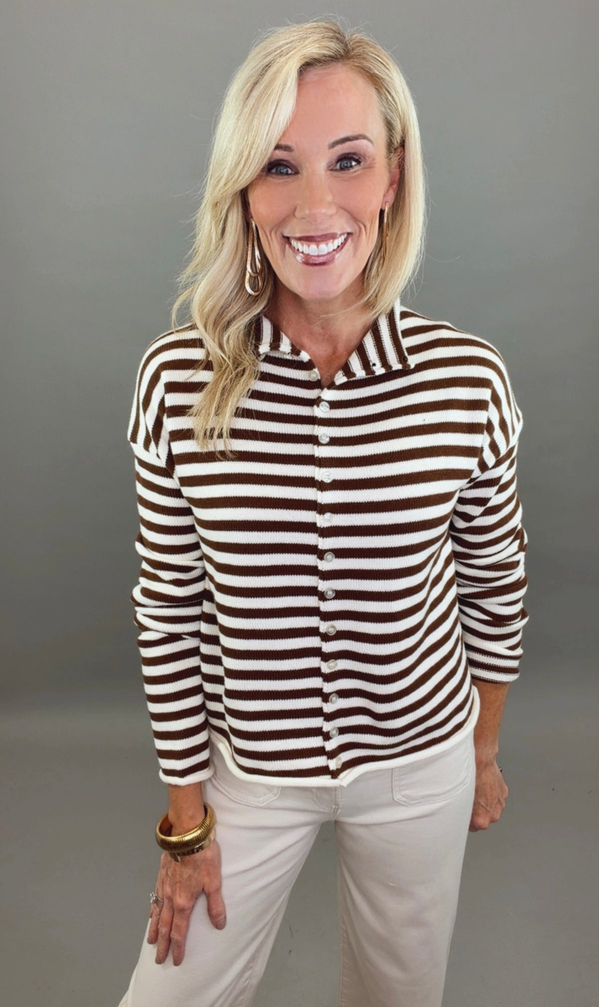 Take Note Cardigan (ivory/brown)