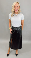 Leather Slit Midi Skirt